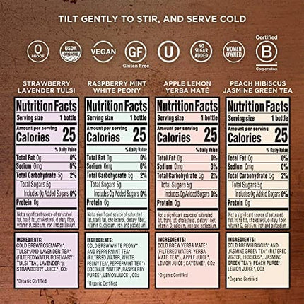 Enroot Organic Non-Alcoholic Beverage – Variety Pack (2x Apple/ 1 Straw. / 2x Rasp / 1 Peach) – Exotic Mocktail Drinks, Cocktail Mixers, Sparkling Cold Brew Iced Tea – Vegan, Gluten Free, Non-GMO, Kosher, No Added Sugar (6 Count of 12 Oz Bottles)