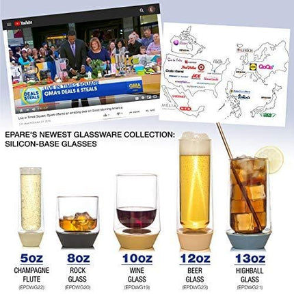 13 oz Glass Highball Cups - Set of 2 - Clear Long High Glasses - Cocktail Drinkware Glassware - Modern Base Tumbler for Tea Water or Drinks by Eparé