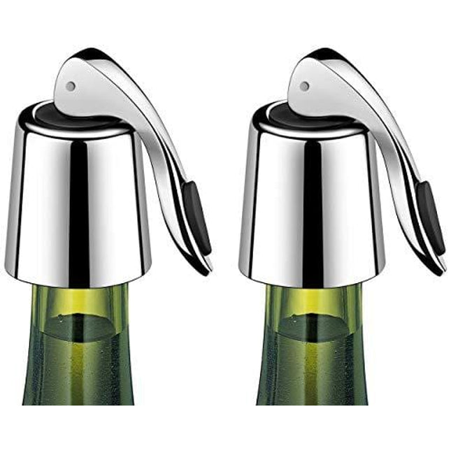 ERHIRY Wine Bottle Stopper Stainless Steel, Wine Bottle Plug with Silicone, Expanding Beverage Bottle Stopper, Reusable Wine Saver, Bottle Sealer Keeps Wine Fresh, Best Gift Accessories (2)
