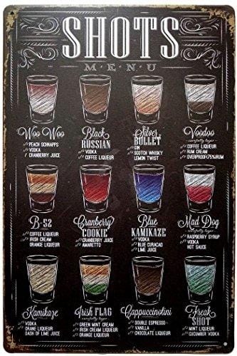 ERLOOD Shots Menu Retro Vintage Bar Metal Tin Sign Poster Ptyle Wall Art Pub Bar Decor 12 X 8