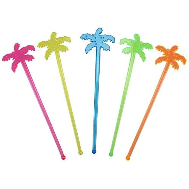 ESKONI 7 Inch Plastic Cocktail Ice Drink Swizzle Sticks Tropical Palm Tree Set of 50