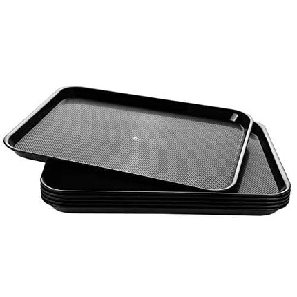 Eslite Rectangular Plastic Serving Trays,Fast Food Serving Cafeteria Trays,17"X13",Set of 6 (Black)