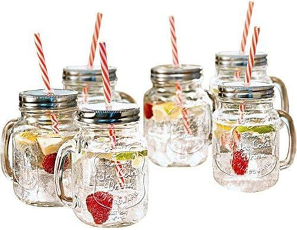Estilo Mason Jar Mugs with Handle and Straws Old Fashioned Drinking Glass Set 6, 16 oz Each