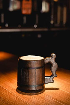 Handmade Wood Mug 20 oz Stainless Steel Cup Carved Natural Beer Stein Old-Fashioned Brown - Wood Carving Beer Mug of Wood Wooden Beer Tankard Capacity: 20oz (600ml) - Great Christmas Gift Idea