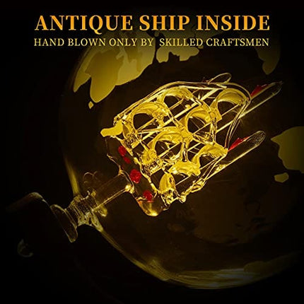 Gifts for Men, Whiskey Decanter Set with 2 Etched Globe Glasses, Unique Stocking Stuffers for Men Christmas Anniversary Birthday House Warming Gift for Him Dad Husband, Cool Man Cave Presents Bourbon