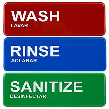 Excello Global Products Wash, Rinse, Sanitize Signs 8.5"x2.75" (3 Signs)