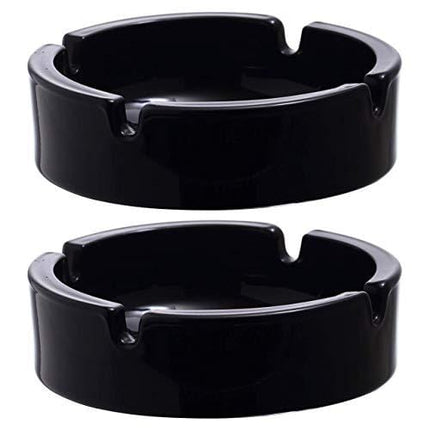 Fargus Glass Ashtrays for Cigarettes, Portable Decorative Modern Ashtray for Home Office Indoor Outdoor Patio Use, Fancy Cute Cool Ash Tray, Pack of 2 (Black)
