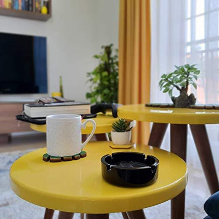 Fargus Glass Ashtrays for Cigarettes, Portable Decorative Modern Ashtray for Home Office Indoor Outdoor Patio Use, Fancy Cute Cool Ash Tray, Pack of 2 (Black)