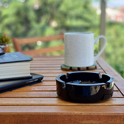 Fargus Glass Ashtrays for Cigarettes, Portable Decorative Modern Ashtray for Home Office Indoor Outdoor Patio Use, Fancy Cute Cool Ash Tray, Pack of 2 (Black)