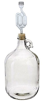 FastRack 1 gal Glass Wine Fermenter, INCLUDES Rubber Stopper and Twin Bubble Airlock, Multicolor