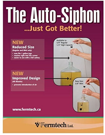 Fermtech Auto-Siphon Mini 15" with 6 Feet of Tubing and Clamp, clear, 1 piece