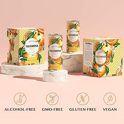 FAUXMOSA Alcohol-Free Mimosas | Best Premium Non-Alcoholic Cocktail, Made with California Grapes, Perfect Champagne Alternative, Non-GMO and Gluten-Free, 8.45 FL OZ Cans (4-Pack) Orange with Turmeric
