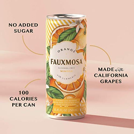 FAUXMOSA Alcohol-Free Mimosas | Best Premium Non-Alcoholic Cocktail, Made with California Grapes, Perfect Champagne Alternative, Non-GMO and Gluten-Free, 8.45 FL OZ Cans (4-Pack) Orange with Turmeric