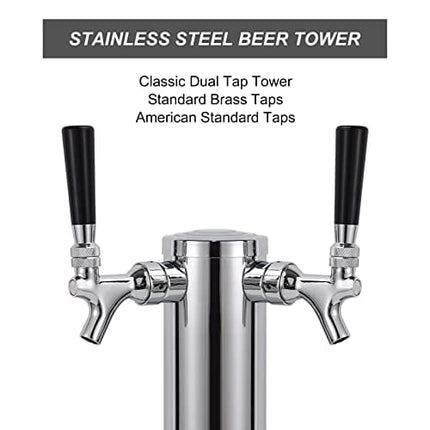 M5- FERRODAY Dual Faucet Draft Beer Tower Double Faucet Tap Beer Tower Dispenser Double Beer Tap Stainless Steel Tower Brass Faucet Stainless Core Pre-assembled Lines for Homebrew - 3" Kegerator Tower