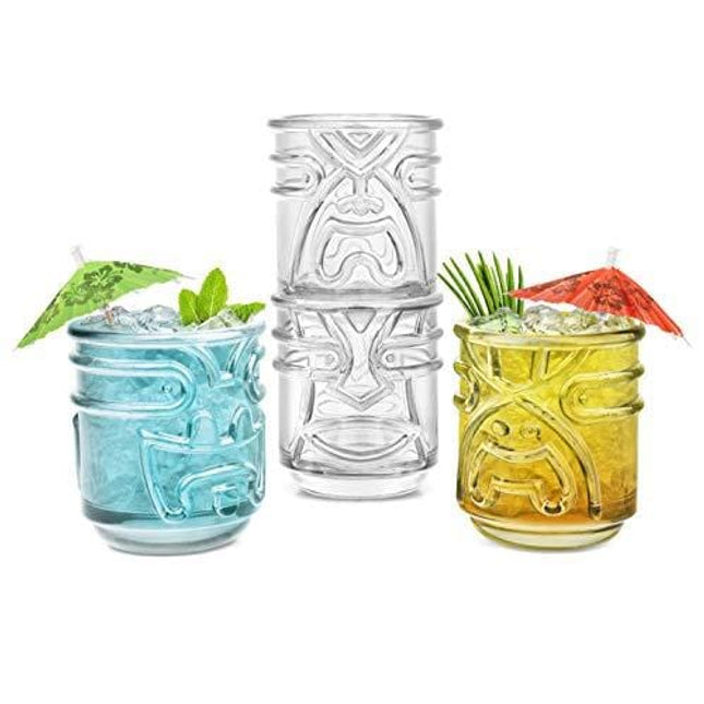 Final Touch 12 oz. Tiki Tumblers, Set of 4 Clear Glasses (TK5303)