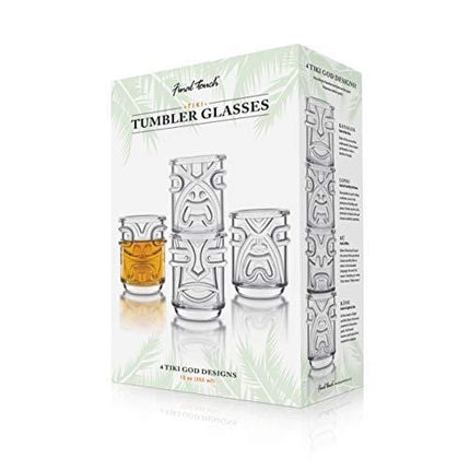 Final Touch 12 oz. Tiki Tumblers, Set of 4 Clear Glasses (TK5303)