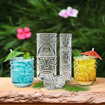 Final Touch 12 oz. Tiki Tumblers, Set of 4 Clear Glasses (TK5303)
