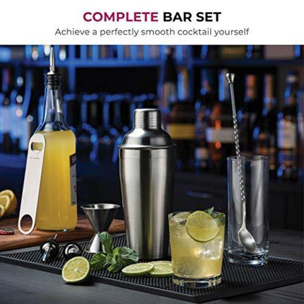 7 Piece Cocktail Shaker Bar Tools Set Brushed Stainless Steel Bartender Kit, with All Bar Accessories, Cocktail Strainer, Double Jigger, Bar Spoon, Bottle Opener, Pour Spouts