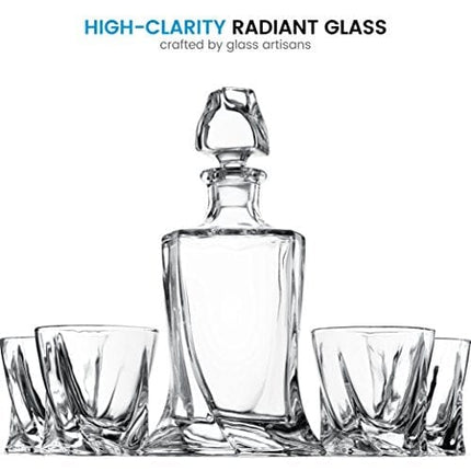 5-Piece European-Style Whiskey Decanter and Glass Set - With Magnetic Gift Box - Exquisite Quadro Design Liquor Decanter & 4 Whiskey Glasses - Perfect Whiskey Decanter Set for Scotch Alcohol Bourbon