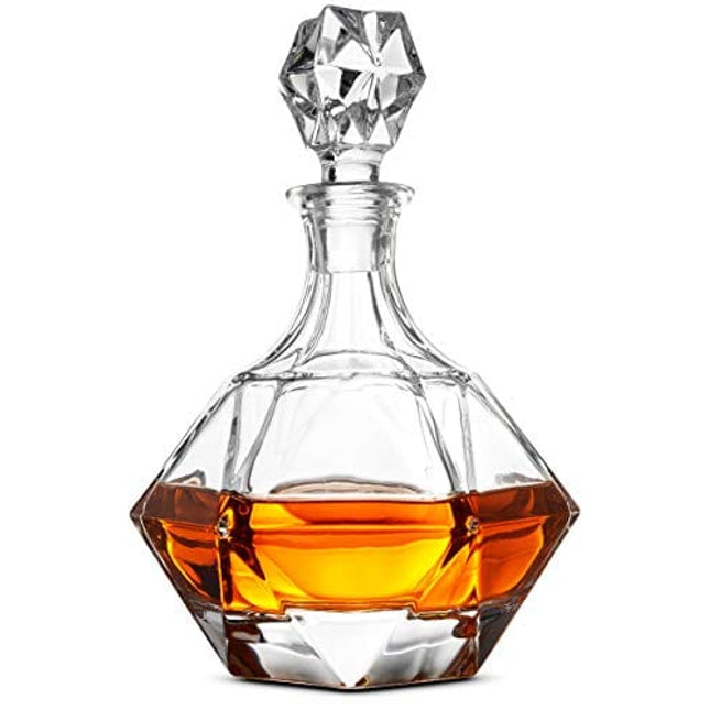 FineDine European Style Glass Whiskey Decanter & Liquor Decanter with Glass Stopper, 30 Oz.- With Magnetic Gift Box - Aristocratic Exquisite Diamond Design - Glass Decanter for Alcohol Bourbon Scotch.