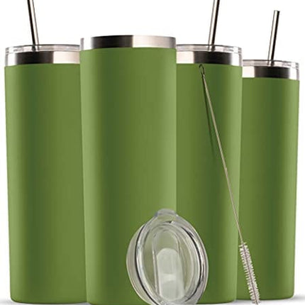 Advanced Mixology Insulated Skinny Stainless Steel Tumbler Set - 4-Pack 20oz Coffee Tumbler with Straw - Travel Coffee Mug With PBA Free Lids - Slim Vacuum Insulated Tumblers Keep Hot and Cold - Great for Home, Office.