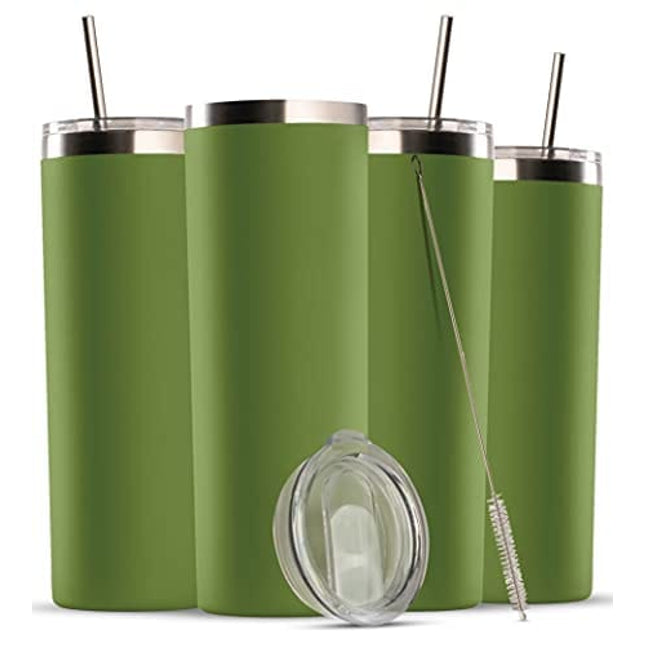 Advanced Mixology Insulated Skinny Stainless Steel Tumbler Set - 4-Pack 20oz Coffee Tumbler with Straw - Travel Coffee Mug With PBA Free Lids - Slim Vacuum Insulated Tumblers Keep Hot and Cold - Great for Home, Office.