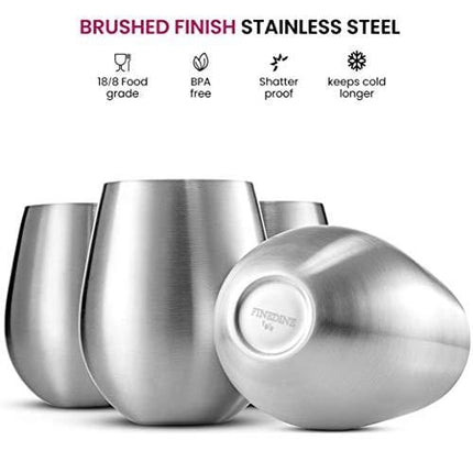 Stainless Steel Wine Glasses - Set of 4 Large & Elegant 18 Oz. Premium Grade 18/8 Stainless Steel Red & White Stemless Wine Glasses, Unbreakable, Portable Wine Tumbler, for Outdoor Events, Picnics