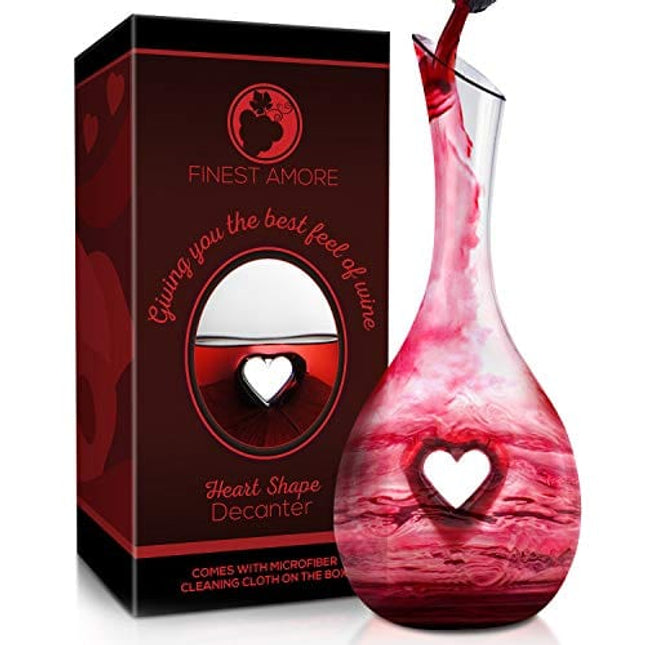 Finest Amore Wine Decanter - 1200ml Heart Shaped Red Wine Carafe - Lead-free Crystal Glass, Wine Gift, Wine Accessories