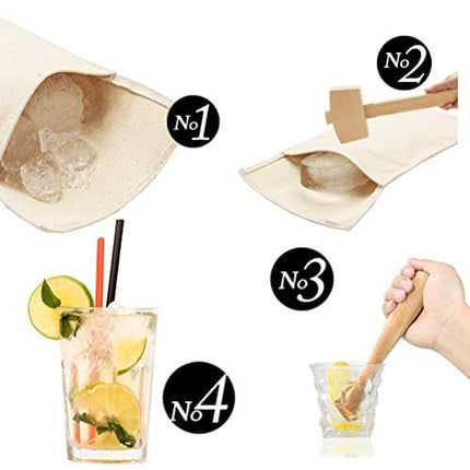 Pack of 2 Professional Lewis Bags and 1 Piece Ice Mallet,1pc Muddler Bar Tool Set Reusable Canvas Crushed Ice Bags for Home Party Bar Kitchen Dried Ice Crushing