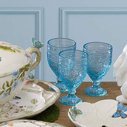 Fitz and Floyd Trestle Glassware Ornate Goblets, Set of 4, Aqua