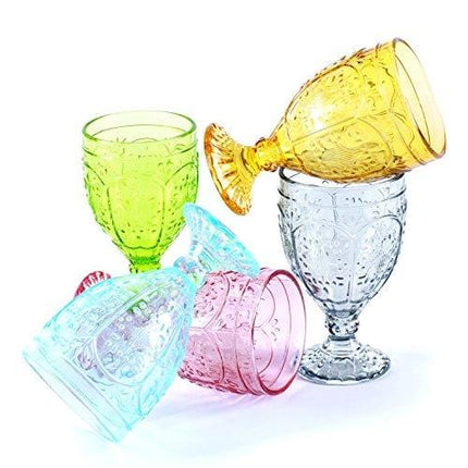 Fitz and Floyd Trestle Glassware Ornate Goblets, Set of 4, Aqua