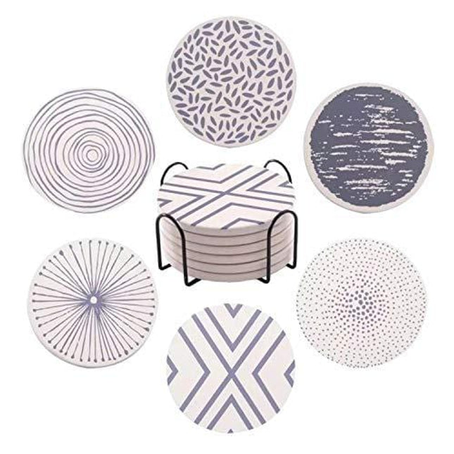 FLASHOME Coasters for Drinks Absorbent with Holder, Stone Coaster with Cork Backing Set of 6 - Great Gift for Birthday, Housewarming, Room Decor, Bar, Holiday Party (Blue)