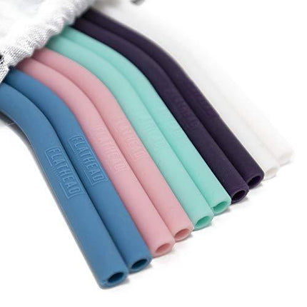 Flathead Bent Reusable Silicone Drinking Straws w/Cleaning Brush - Extra long for 30oz and 20oz tumblers and BPA Free (Set of 10)