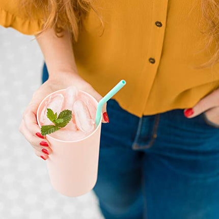 Flathead Bent Reusable Silicone Drinking Straws w/Cleaning Brush - Extra long for 30oz and 20oz tumblers and BPA Free (Set of 10)