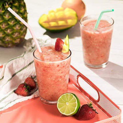 Flathead Bent Reusable Silicone Drinking Straws w/Cleaning Brush - Extra long for 30oz and 20oz tumblers and BPA Free (Set of 10)