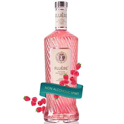 FLUÈRE PINK GIN ALTERNATIVE – Fresh Rasberry Blend, Non-Alcoholic Spirit, 23.7 Fl Oz| Low Calories | Created for Cocktails | Coriander Seed, Juniper Berries, Raspberries, Lavender and Lime Peel
