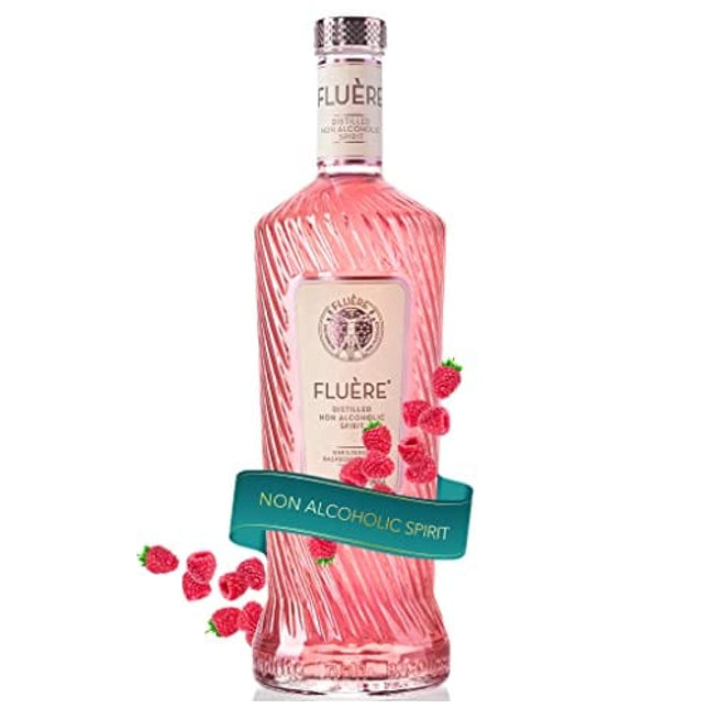 FLUÈRE PINK GIN ALTERNATIVE – Fresh Rasberry Blend, Non-Alcoholic Spirit, 23.7 Fl Oz| Low Calories | Created for Cocktails | Coriander Seed, Juniper Berries, Raspberries, Lavender and Lime Peel