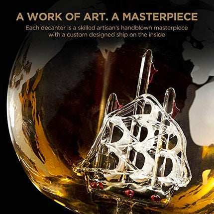 Whiskey Decanter Globe Decanter and Glass Set Whiskey Decanter Globe Set Antique Ship Decanter Masterpiece Great Gift for Men 28 oz 850 ml 4 Whiskey globe Glasses for Whisky Brandy Scotch Bourbon