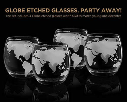 Whiskey Decanter Globe Decanter and Glass Set Whiskey Decanter Globe Set Antique Ship Decanter Masterpiece Great Gift for Men 28 oz 850 ml 4 Whiskey globe Glasses for Whisky Brandy Scotch Bourbon