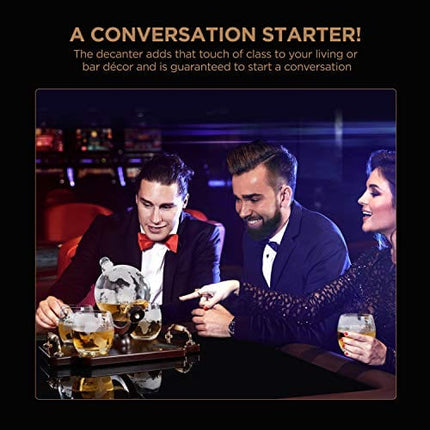 Whiskey Decanter Globe Decanter and Glass Set Whiskey Decanter Globe Set Antique Ship Decanter Masterpiece Great Gift for Men 28 oz 850 ml 4 Whiskey globe Glasses for Whisky Brandy Scotch Bourbon