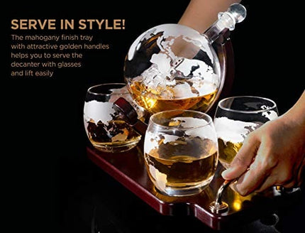 Whiskey Decanter Globe Decanter and Glass Set Whiskey Decanter Globe Set Antique Ship Decanter Masterpiece Great Gift for Men 28 oz 850 ml 4 Whiskey globe Glasses for Whisky Brandy Scotch Bourbon