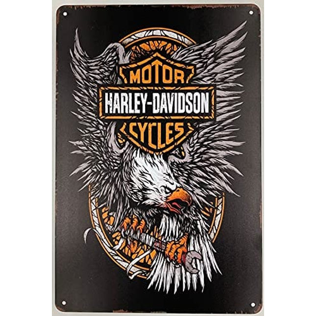 Tin Sign Bar Plaque | Metal Wall Decor Poster | Harley Davidson Motorcycles Eagle 8 x 12 in. | Classic Decorative Sign for Home Kitchen Bar Room Garage Decor | Vintage