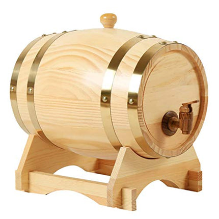 freneci Retro 3L/1.5L Oak Wine Barrel Storage Brewing Port Storage Dispenser Brewage Beer with Stand for Bourbon Whiskey Hotel Restaurant Decoration - 1.5L Wood