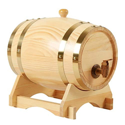 freneci Retro 3L/1.5L Oak Wine Barrel Storage Brewing Port Storage Dispenser Brewage Beer with Stand for Bourbon Whiskey Hotel Restaurant Decoration - 1.5L Wood