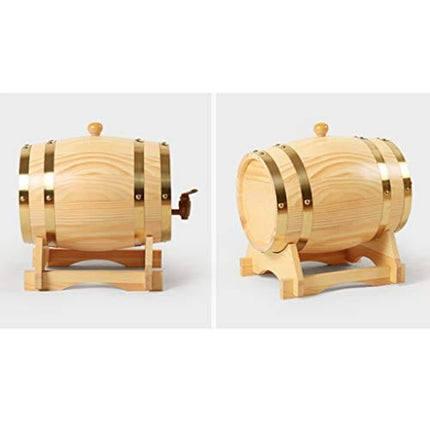 freneci Retro 3L/1.5L Oak Wine Barrel Storage Brewing Port Storage Dispenser Brewage Beer with Stand for Bourbon Whiskey Hotel Restaurant Decoration - 1.5L Wood