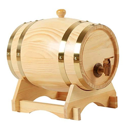 freneci Retro 3L/1.5L Oak Wine Barrel Storage Brewing Port Storage Dispenser Brewage Beer with Stand for Bourbon Whiskey Hotel Restaurant Decoration - 1.5L Wood