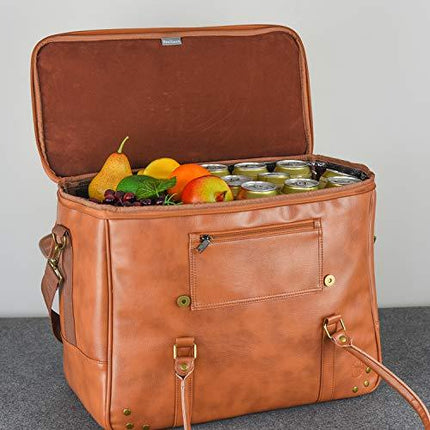 Freshore 6 Wine Bottles Carrier Leather Bag - Insulated Cooler Travel Tote - Premium Large Portable Bottle Carrying, Waterproof Full Padding Wine Lovers Protection, Light Brown