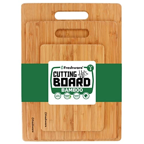 Bamboo Cutting Boards for Kitchen [Set of 3] Wood Cutting Board for Chopping Meat, Vegetables, Fruits, Cheese, Knife Friendly Serving Tray with Handles