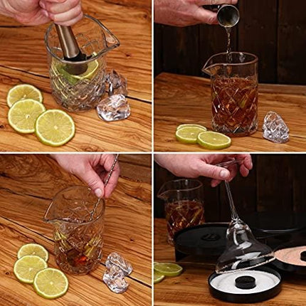 Frolk Complete Bar Set - Bar Tools - Cocktail Set: Mixing Glass, Cocktail Glasses Rimmer, Spoon, Muddler, Jigger - Mixology Bar Accessories Tool Kit - Bartender Barware Mixer Set in Wooden Gift Box