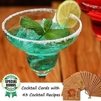 Frolk Complete Bar Set - Bar Tools - Cocktail Set: Mixing Glass, Cocktail Glasses Rimmer, Spoon, Muddler, Jigger - Mixology Bar Accessories Tool Kit - Bartender Barware Mixer Set in Wooden Gift Box